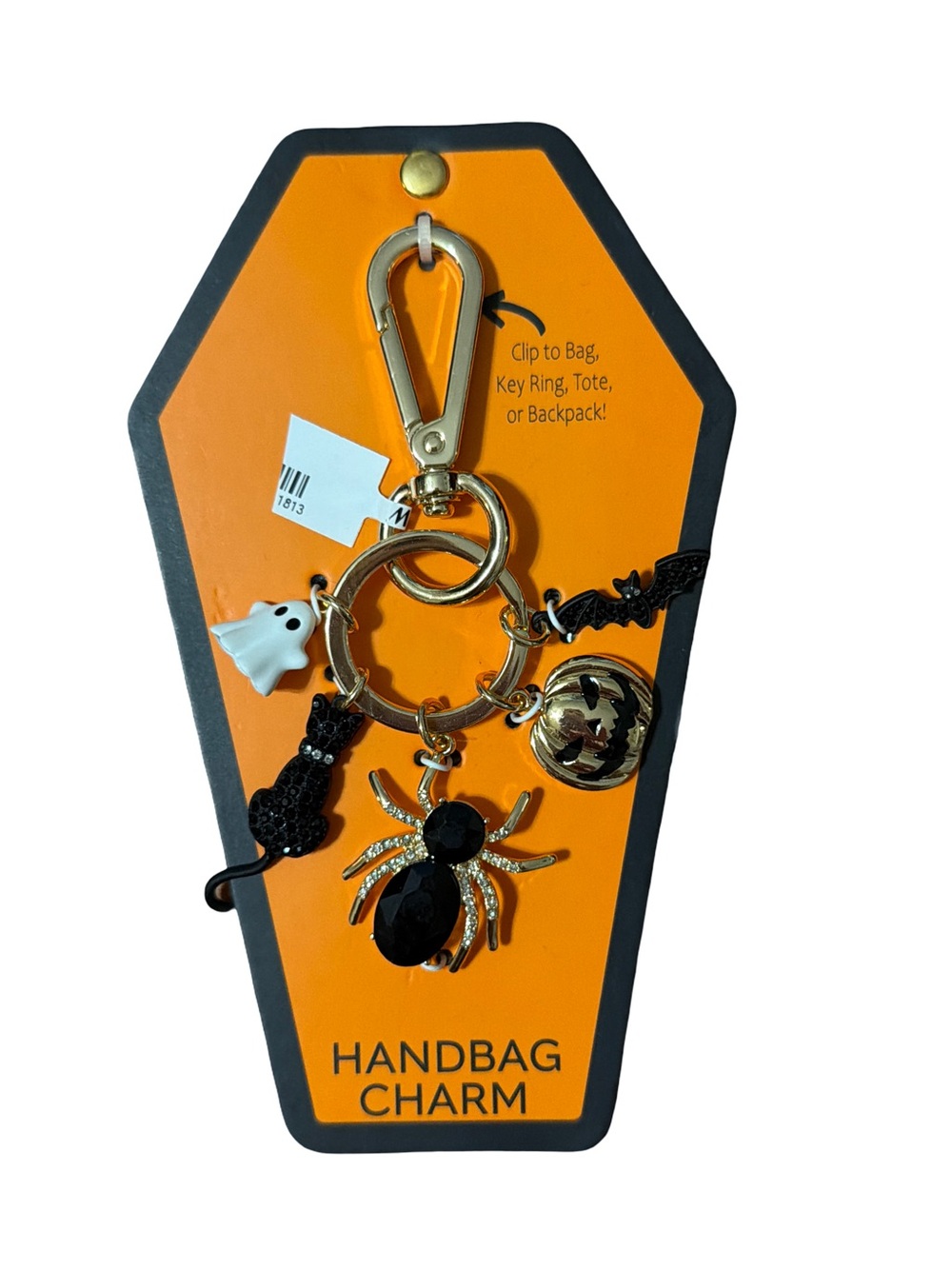 eye candy Gold and Black Halloween Handbag Charm with White Ghost